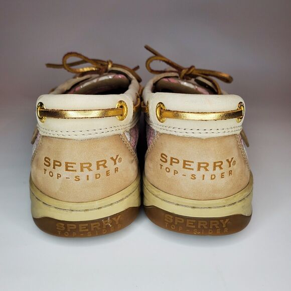 Sperry Topsider Boat Shoes Women’s 6.5M Pink Plaid Sequins Tan Leather 9303108 - Picture 6 of 9
